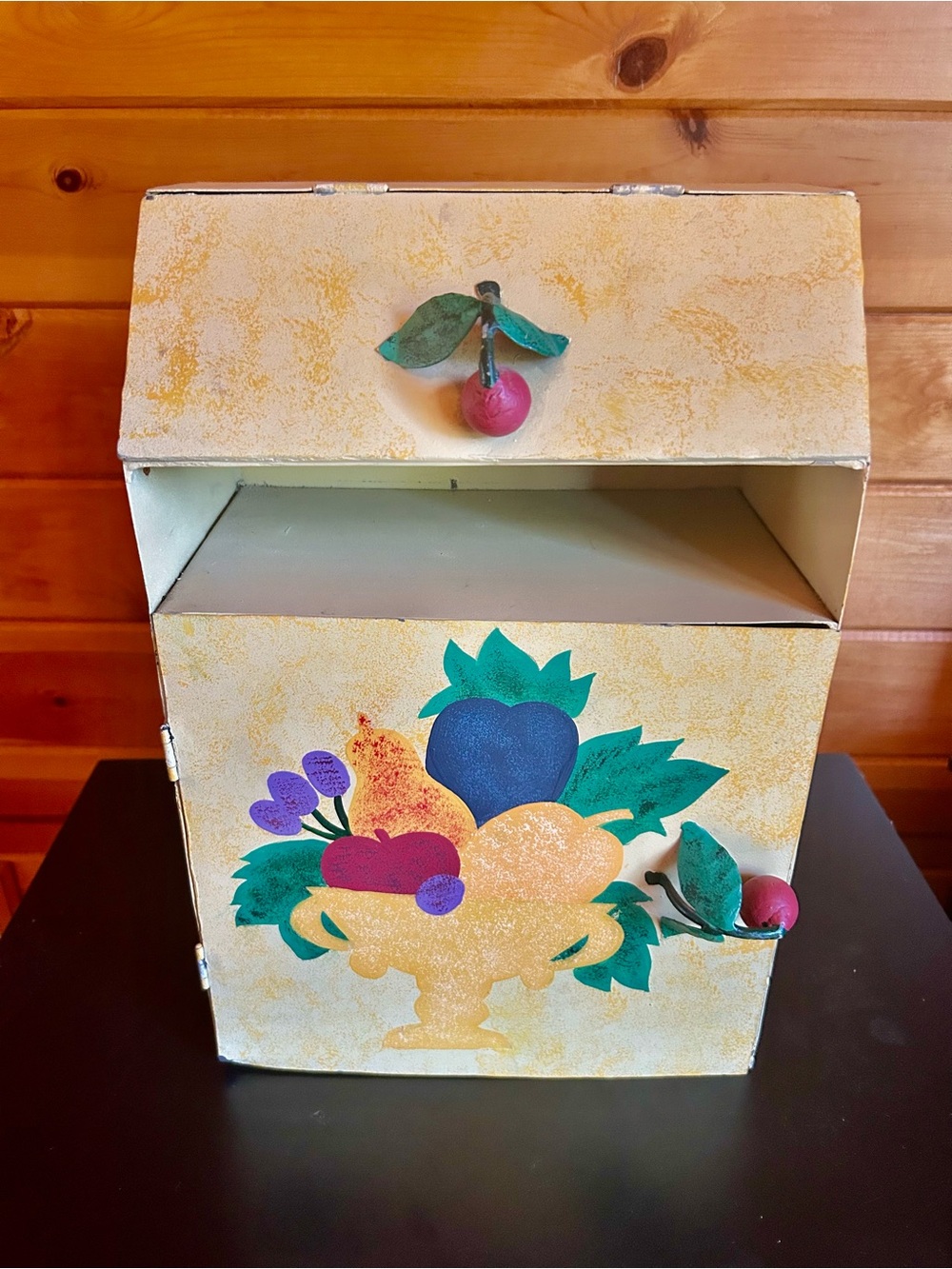 Vintage Style Fruit 🍒🍇🍎 Motif Metal Pantry Box with Cherry Knobs